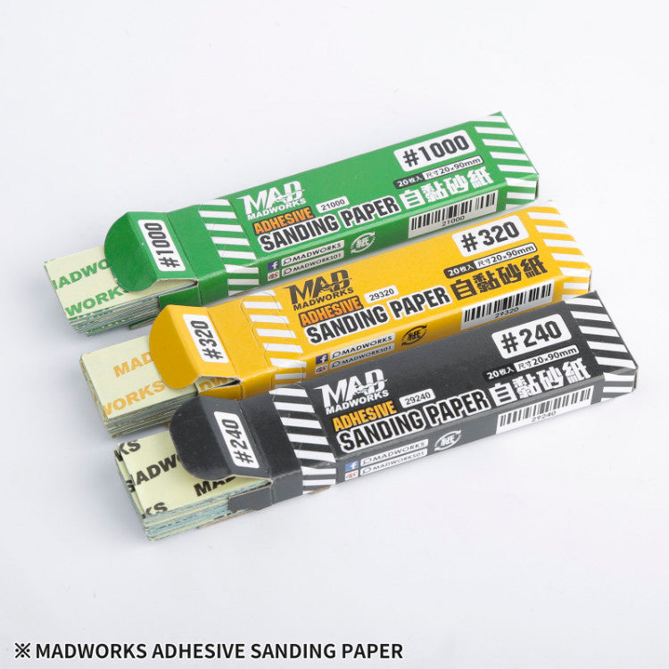 Madworks - Self-Adhesive Sandpaper 20pcs (6 Variable Grit Size) & Sanding Board
